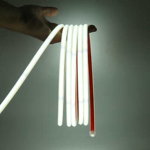 XUNATA Tira de LED COB 220V con Cinta Adhesiva, Alto Brillo 240 LED/m, IP65 Impermeable, Corte de 10cm, Luz de Cuerda Flexible con Alimentación (Blanco Frio, 3 Metri)