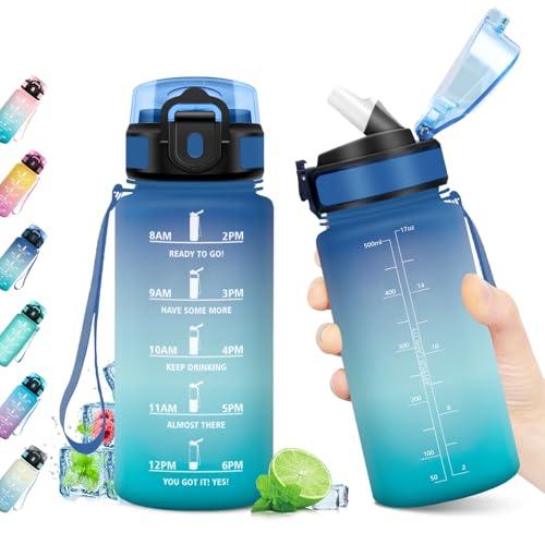 KollyKolla Borraccia 500ml, con Cannuccia, Bottiglia Acqua Riutilizzabile, Borraccia Palestra con Indicatore del Tempo, senza BPA, A Prova di Perdite, Bottiglia Sport per Bambini, Studenti, Ufficio