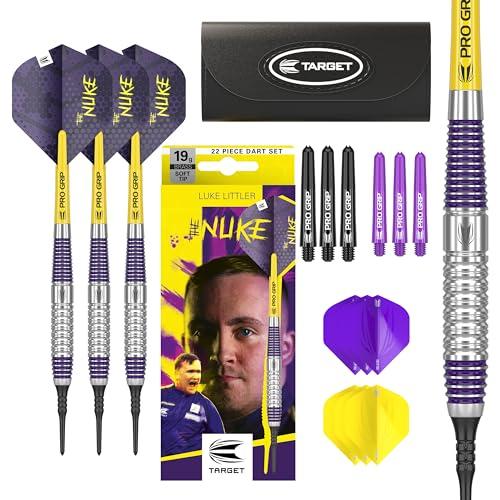 Target Darts Luke Littler Set di Freccette in Ottone con Punta Morbida - 19G Freccette con Punta in Pixel, Set di Freccette The Nuke Player Edition, Alette per Freccette, Astine e Custodia Freccette