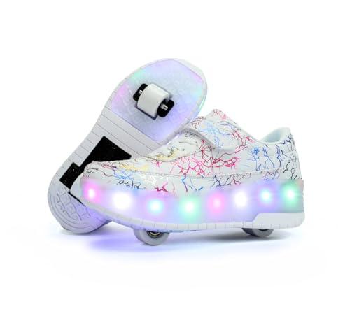 HUSKSWARE Pattini a rotelle, per Ragazzi e Ragazze, con 4 Ruote, Regolabili, con Ruote, Colore Nero, Bianco, 28-40 EU, 668 Bianco 2 Ruote, 35 EU