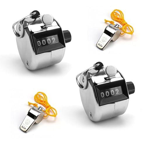 KLEHOPE 2 Pezzi Contapersone, Conta Persone, Contatore a 4 Cifre, Contapersone Manuale Portatile, con 2 Fischietti, per Scuole, Palestre, Magazzino