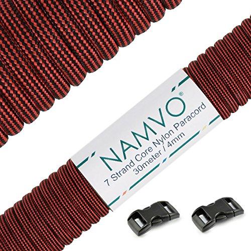 Namvo 550 Paracord Mil Spec Tipo III Cavo a 7 Corde a Paracadute Lunghezza Totale 100ft / 30 Metri, Miscelazione dei Colori Rosso e Nero