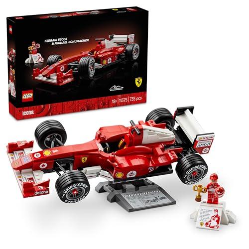 LEGO Icons Ferrari F2004 e Michael Schumacher - Modello di Auto F1 per Adulti - Set con Motore V10 e Minifigure da Collezione del Pilota - Regalo Fai da Te per i Fan degli Sport Motoristici - 11375