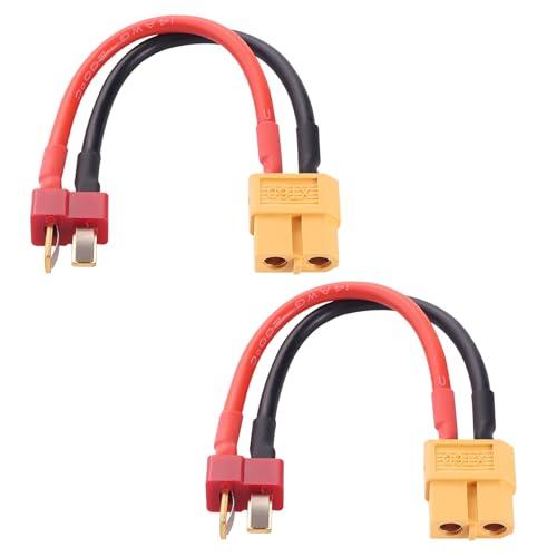 Lyeteung 2 Pezzi Deans T Plug a XT60 Adattatore, XT60 Femmina a T Maschio Connettori, con Cavo Silicone 10cm 14AWG, per Batteria RC LiPo