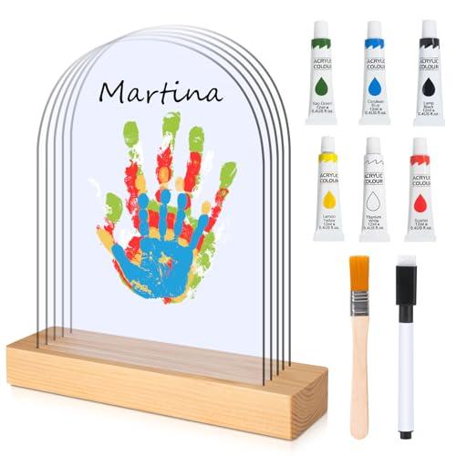 TOGOU2S Kit Impronte Mani Famiglia 5 Pannelli In Plexiglas In 6 Colori Base In Legno, Impronta Mani e Piedi Neonati Ideale per Regali di Nascita, Nuovi Genitori, Festa della Mamma, Festa del Papà