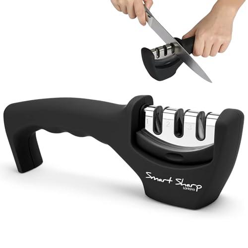 Lantana Smart Sharp - affilacoltelli manuale a 3 fasi - design ergonomico con finitura nera/cromata