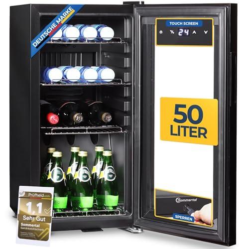Sommertal Frigorifero con porta in vetro GK50 – frigorifero silenzioso con LED, touch screen e serratura piccolo frigorifero per bottiglie nero 50L
