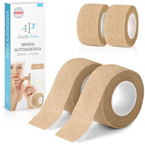 Health Press® Cerotto per Dita Auto-adesivo – 4 Rotoli Blu + Beige (2,5cm x 4,5m) | Cerotto Impermeabile | Bendaggio Elastico di Fissaggio | Nastro Resistente a Polvere, Grasso e Sporco per Dita