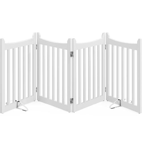 Yaheetech Cancelletto per Cani Estensibile e Pieghevole di Sicurezza da Interno in Legno 4 Pannelli 201,5 × 60,5 cm Recinto Barriera con Piedi Antiscivoli Scale Porta Bianco
