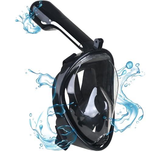 Gadgy® Maschera Integrale da Snorkeling con Supporto per GoPro e Fotocamera – Campo Visivo 180 Gradi, Maschera Anti-Appannamento con Boccaglio e Sistema Easy Breathing – Nero S/M