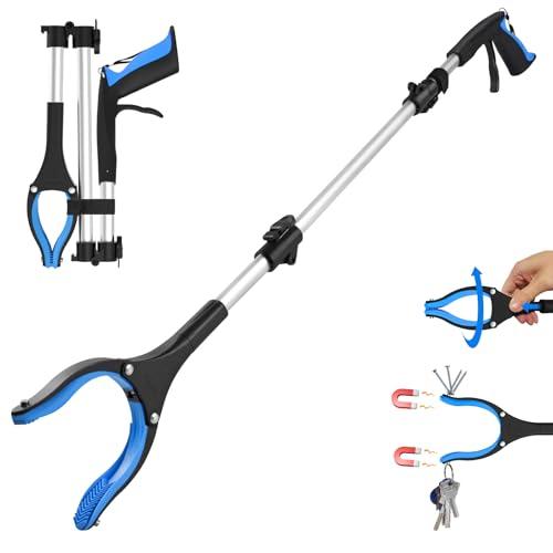 Pinza raccogli oggetti da 91 cm – Bastone prensile pieghevole per anziani, adulti e disabili, pinza telescopica prendi oggetti con testa rotante a 360°, colore blu