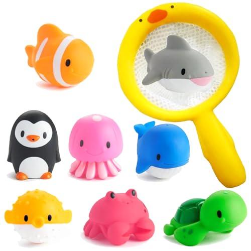Guopai Giochi Bagnetto Neonato, 9 Pezzi Giocattoli da Bagno Galleggianti a Forma di Animali Marini, Giochi d’Acqua per Bambini, Squirt Toys per Vasca e Piscina, Regalo per Ragazzi e Ragazze