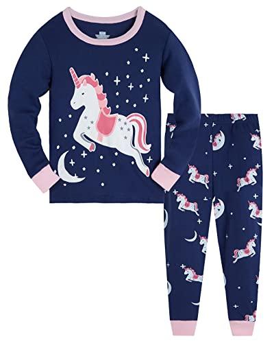 Pigiama Ragazza Unicorno Sirena 100% Cotone Lungo Biancheria da Notte Vestiti Bambina Invernale Due Pezzi Impostato Natale Regalo per Bambini 9-10 Anni
