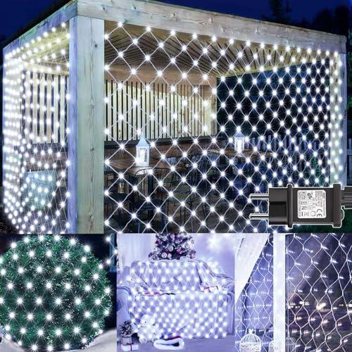 yowin Rete Luminosa Natale Esterno 3x2M 200 LED Rete Luci con Spina, Timer, 8 Modalità Rete Luci Albero di Natale Impermeabile Tenda Luminosa per Balcone Giardino Soffitto Terrazza - Bianco