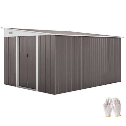 Outsunny Casetta da Giardino 8.9m² in Acciaio Zincato con 2 Prese d'Aria, Capanno Porta Attrezzi con Tetto Inclinato, Doppie Porte Scorrevoli Bloccabili e Guanti, 280x345x169/201cm, Grigio