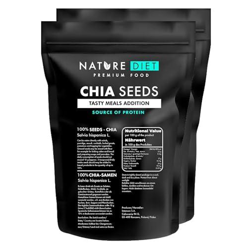Nature Diet- Semi di Chia 2x 1000 g | Salvia Hispanica | Ad alto contenuto di Omega-3 | Fonte di fibra