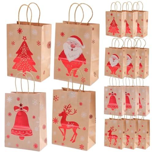 12 Sacchetti Per Regali Di Natale, Sacchetti Regalo Natale Medi Con Robusto Manico In Corda, Sacchetti Di Carta Natalizi 4 Design Differenti, Sacchetti Carta Regalo