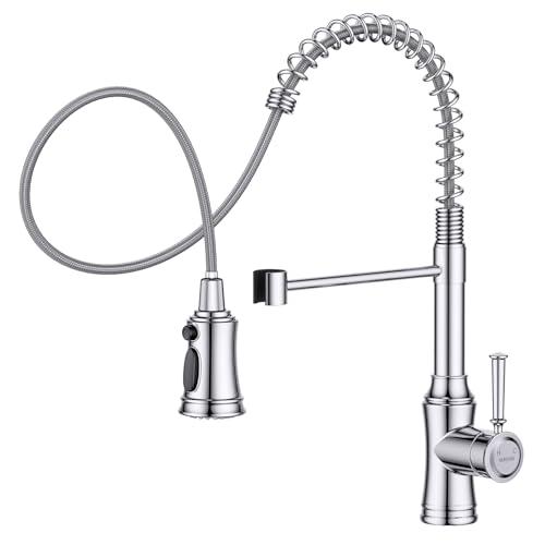 HURRAN Rubinetto Cucina Cromo, Rubinetto Lavello Cucina con 3 Modalità di Spruzzo, Rubinetto Lavello Cucina ad Arco Alto Estraibile con Rotazione a 360°per Lavelli da Cucina, Acciaio Inox