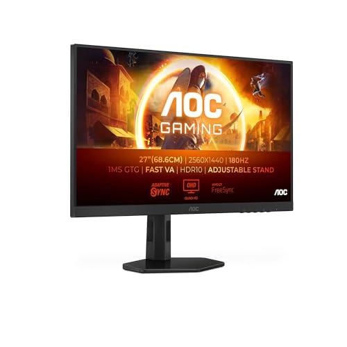AOC Gaming Q27G4XD Monitor QHD da 27 pollici, 180 Hz, 1 ms GTG, IPS veloce, FreeSync Prem, G-Sync comp, HDR400, altezza regolabile 2560x1420, HDMI 2.0, DisplyPort 1.4, 27 pollice QHD
