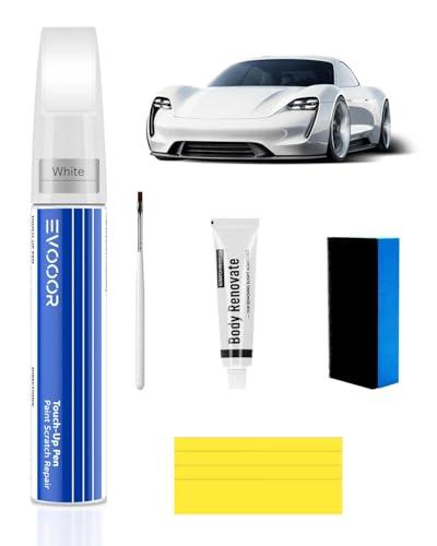 EVOOOR Bianco Kit 2 in 1 per ritocco della vernice dell’auto con cancellatore di graffi – Riparazione auto, riparazione graffi, soluzione rapida e semplice