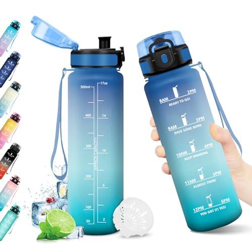 Borraccia 500ml, Bottiglia Riutilizzabile, Borraccia con Filtro e Marcatori Temporali, senza BPA, Bottiglia Acqua A Prova di Perdite, Borraccia Motivazionale per Bambini, Scuola, Ufficio, Yoga