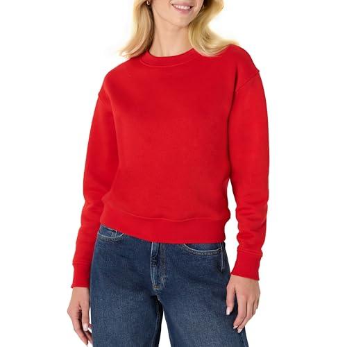 Amazon Essentials x Sofia Grainge Felpa squadrata a girocollo con spalle scese Donna, Rosso, M