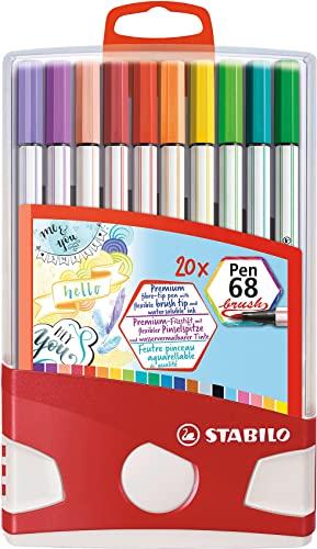 Pennarello Premium con punta a pennello - STABILO Pen 68 brush Colorparade - Astuccio da 20 - con 20 colori assortiti