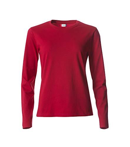 Clique - T-shirt maglia maglietta a manica lunga girocollo da donna Basic-T L/S Ladies in cotone jersey vestibilità slim-fit in diverse taglie e colori (rosso S)