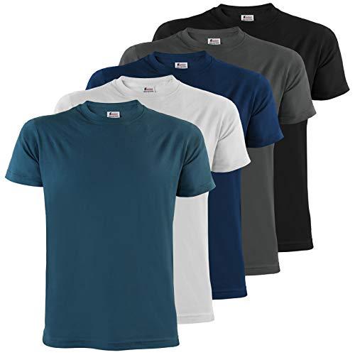 ALPIDEX T-Shirt Magliette da Uomo Confezione da 5 con Girocollo - Taglie S M L XL XXL 3XL 4XL 5XL, Taglia:L, Colore:Water