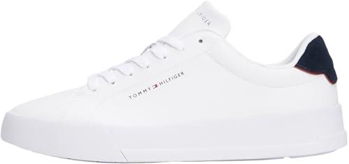Tommy Hilfiger Uomo Sneakers Court Detail Essential in Pelle, Bianco (White/Desert Sky), 41