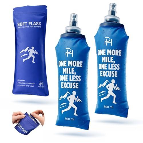 Ph Pro Heat Borraccia Morbida Running – Confezione da 2 Soft Flask 500 ml Blu - Bottiglia Pieghevole e Flessibile per Corsa, Ciclismo o Escursionismo - Esente da BPA.