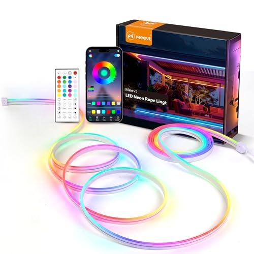 MMEEVT 20M Striscia LED Neon, RGB, 24V Silicone Neon Luci LED Flessibile con Telecomando e APP, DIY, Sync Musica, IP65 Impermeabile, per Gioco, Festa e Decorazioni per Interni Esterni