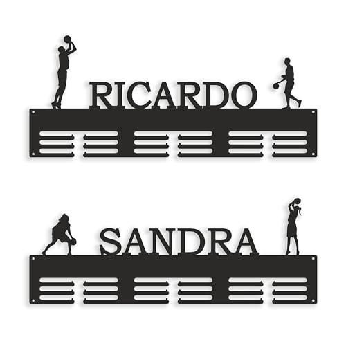 Porta Medaglie Personalizzato con Nome – Medagliere per Basket e Sport – Espositore da Parete con Ganci per Medaglie in Metallo, Porta Medaglie per Pallacanestro Medal Hanger - Display Rack (Design 2)