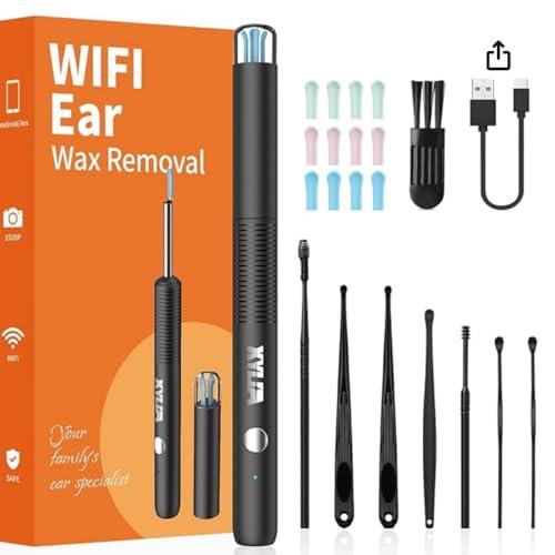 Xylla Otoscopio Pulizia Orecchie con Telecamera Ultra HD 1920P 3,5mm,Endoscopio Professionale WIFI Con 6 Luci LED,Pulizia Orecchie Impermeabile IP67,Compatibile con Android e IOS (Nero)