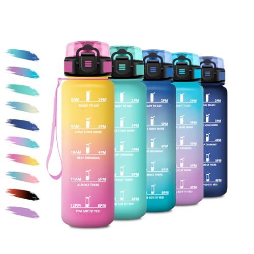 Borraccia 1 Litro, Bottiglia Motivazionale con Filtro, a Prova di Perdite, Bottiglia Acqua Sportiva con Indicatore del Tempo, Borraccia Palestra per Fitness, Viaggi, Scuola, Campeggio, Ufficio