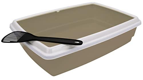Aimé - Lettiera Gatto con Bordi - con Paletta lettiera Gatto - Lettiera per Gatti igienica e Facile da Pulire - Toilette per Gatti Colore Grigio e Bianco - Dimensioni 44 x 34 x 11 cm
