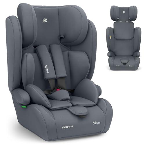 KikkaBoo i-PASS Seggiolino auto 9-36 kg senza ISOFIX, Gruppo 1 2 3 per bambini da 15 mesi a 12 anni, i-Size, altezza 76-150 cm, poggiatesta regolabile a 13 posizioni, Grigio