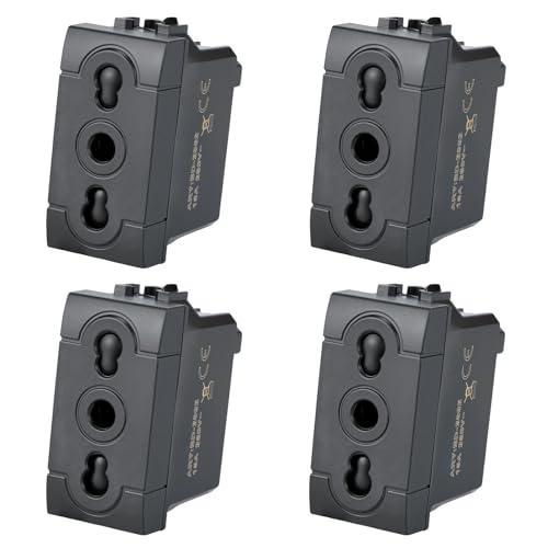 Voltix 4 Pezzi Presa Bipasso Bivalente 2P+T 10/16A Prese Elettriche da Muro Compatibile con Bticino Living Light e Living International Nero (4)