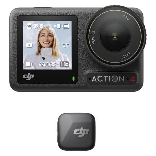DJI Osmo Action 4 + Trasmettitore Mic Mini (Nero infinity), action cam, microfono senza fili, audio di alta qualità, OsmoAudio, cancellazione attiva del rumore, regolazione automatica