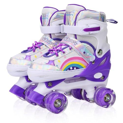 Pattini a rotelle per bambini ragazze ragazzi principianti, 4 misure regolabili per bambina e bambino con ruote luminose, pattini a rotelle Viola Arcobaleno per lo sport (Grande_36-40 EU)