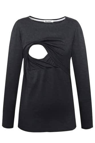 Smallshow Maglietta Allattamento Maniche Lunghe Donna Gravidanza T-Shirt Deep Grey M