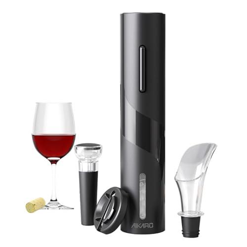 AIKARO - Apri-bottiglie per vino elettrico Cavatappi elettronico automatico, A batteria (Set)