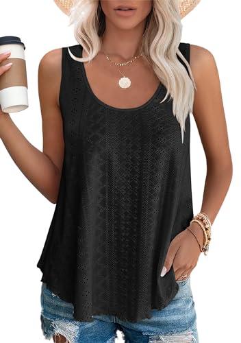 DUOEASE Canotte e Top da Donna Estate Casual Smanicato con Scollo U Tunica Camicetta Tshirt(Nero,M)