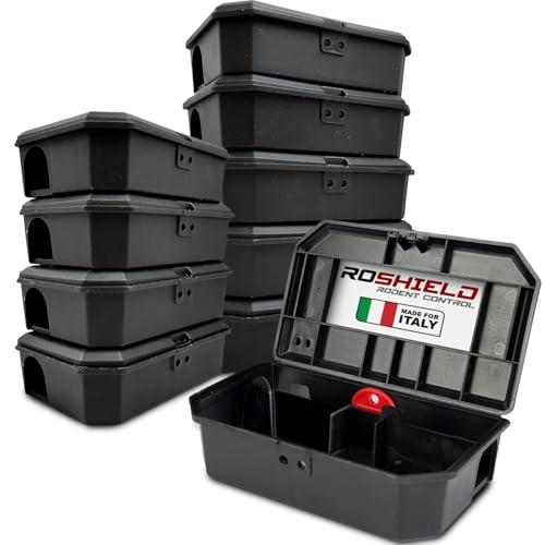 Roshield – Set di 10 scatole nere per esche per topi, antimanomissione, sicure per bambini e animali domestici (vuote, esche per roditori non incluse)
