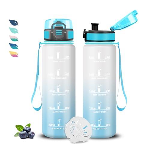 Borraccia, Borraccia 500ml, Borracce Senza Perdite, Borracce Motivazionale, Facile da Trasportare, Bottiglia Orari, Bottiglia Graduata, Facile da Pulire, per Sport, Corsa, Yoga, Scuola, Ufficio