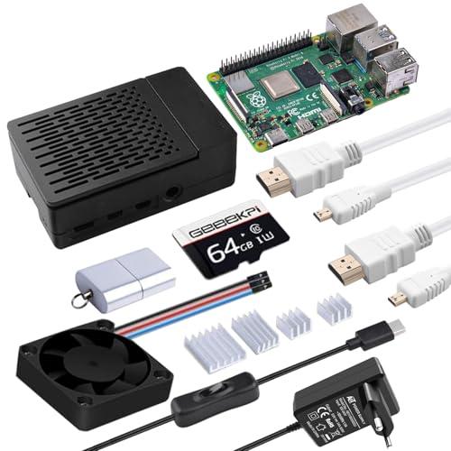 GeeekPi Raspberry Pi 4 4GB Complete Starter Kit with 32GB SD Card,Raspberry Pi 4 Case with PWM Fan,Raspberry Pi 5V 3.6A Power Supply with ON/Off Switch,2pcs HDMI Cables for Raspberry Pi 4B (4GB RAM)