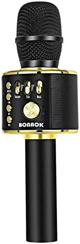 BONAOK Karaoke Microphone, Wireless Bluetooth Microphone, 3-in-1 Portable Mic karaoke Mic Birthday Gift Home Party Karaoke Machine for Android/iPhone/iPad PC （Q37 Black Gold）