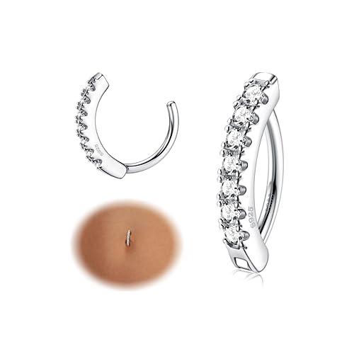 KRFY 14 G Anelli per Ombelico per Donna 925 Argento Ipoallergenico Clicker Anello per Ombelico Cubic Zirconia Paved Reverse Cerchio Anelli per Ombelico Corpo Piercing Pancia Gioielli