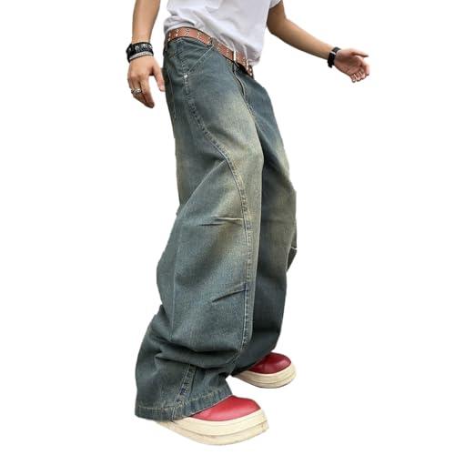 Zewool Jeans Baggy da Uomo con Cuciture Irregolari – Pantaloni in Denim Wide Leg Y2K Hip Hop Moda Casual Streetwear vestibilità Larga Gamba Dritta Fit Relaxed Skater Skateboard,C10 Blu retrò,XXL