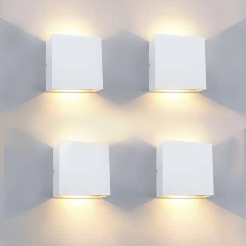 KICAAO 4 Pezzi Applique da Parete Esterno LED Lampada da Parete Interno Moderno Bianco,12W Luce Caldo 3000k, Lampada Muro IP65 Impermeabile Quadrata Alluminio Lampada da Parete Esterna (Bianco - 4pcs)